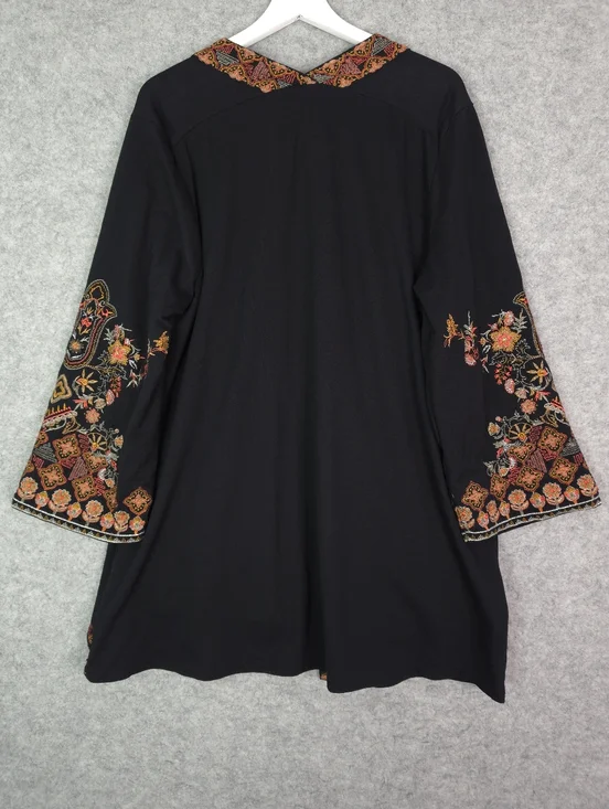 Soft Surroundings Fiberworks Black Open-Front Embroidered Kimono Cardigan - Picture 3 of 8